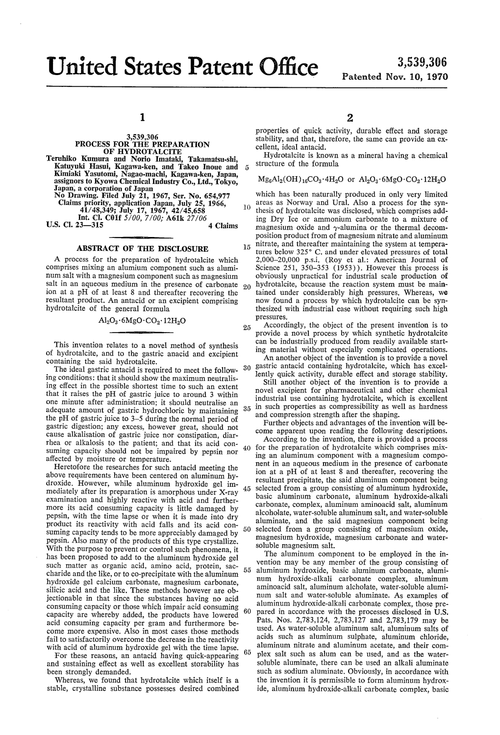 United States Patent Office Patented Nov