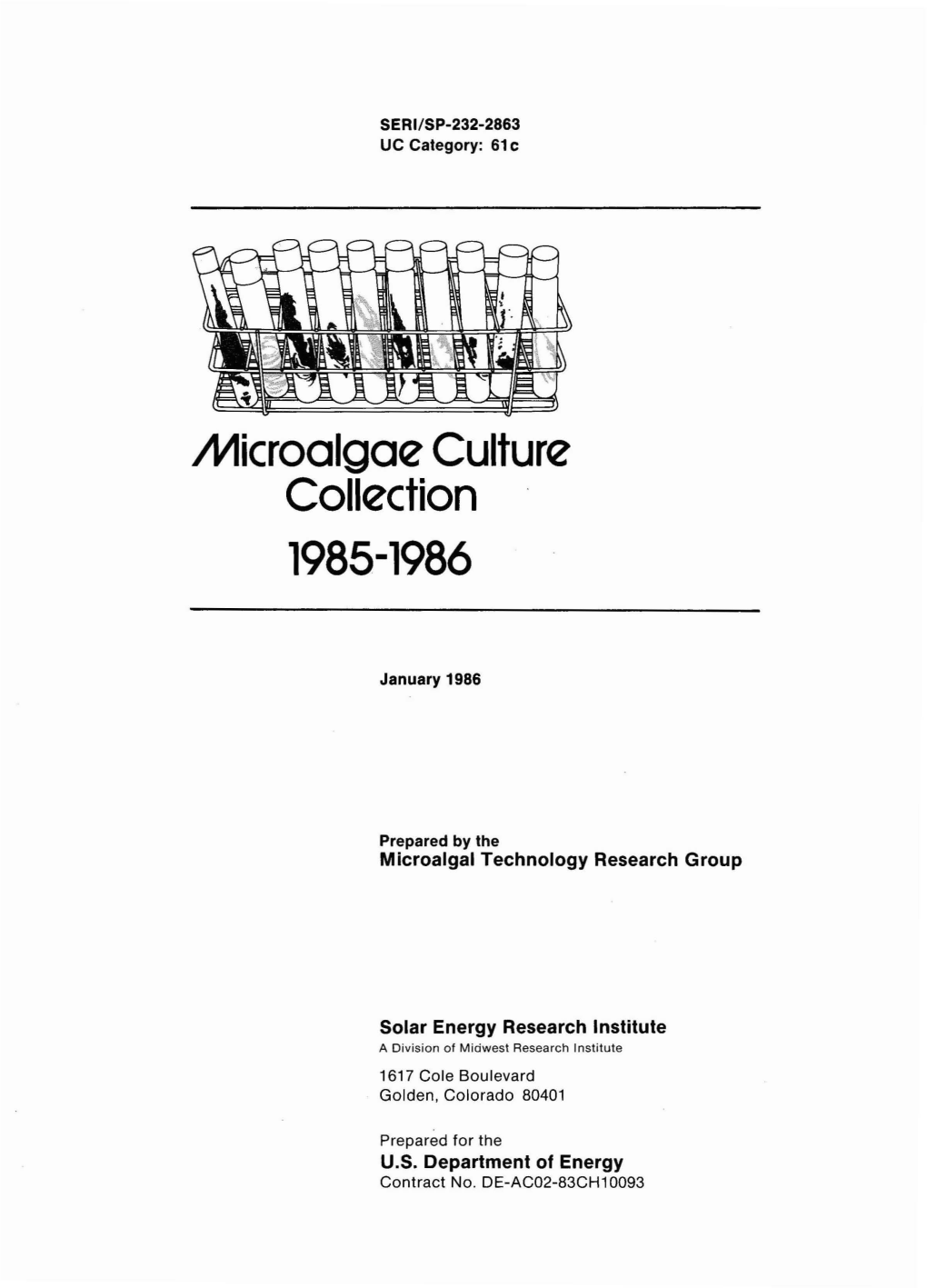 Microalgae Culture Collection 1985-1986