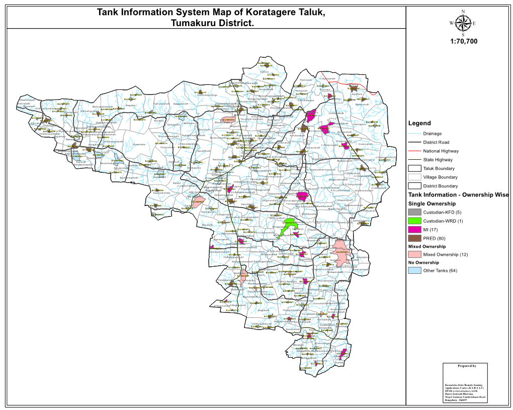 Tank Information System Map of Koratagere Taluk, Tumakuru District. Μ 1:70,700