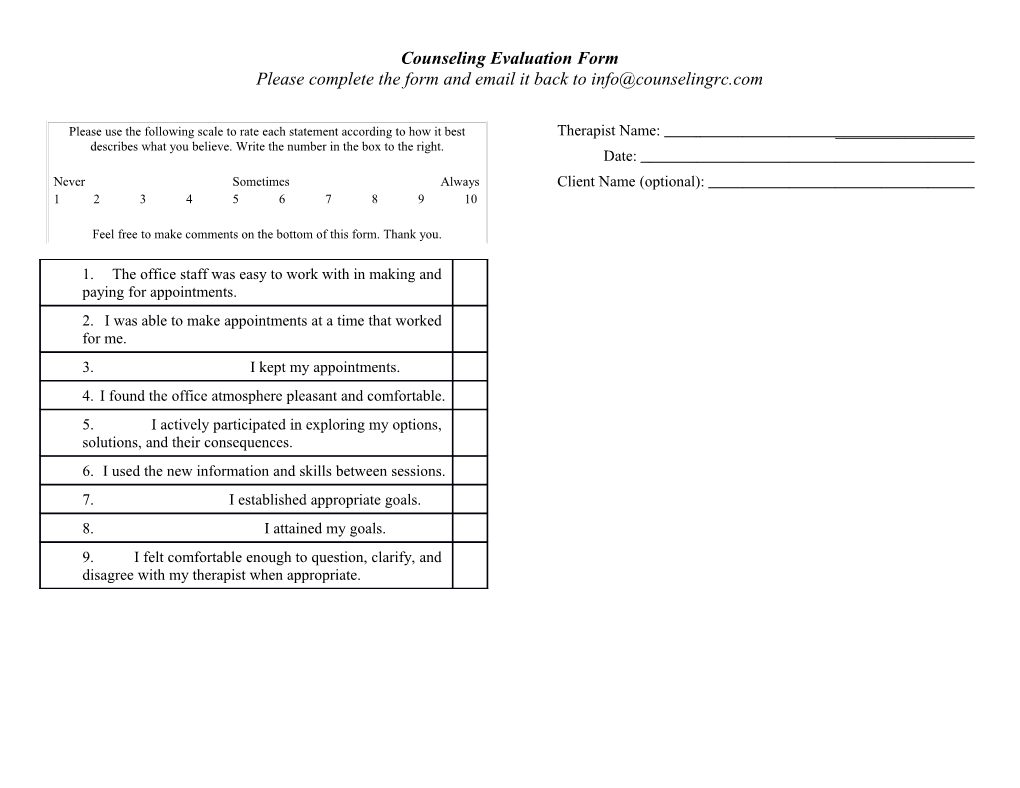 Counseling Evaluation Form