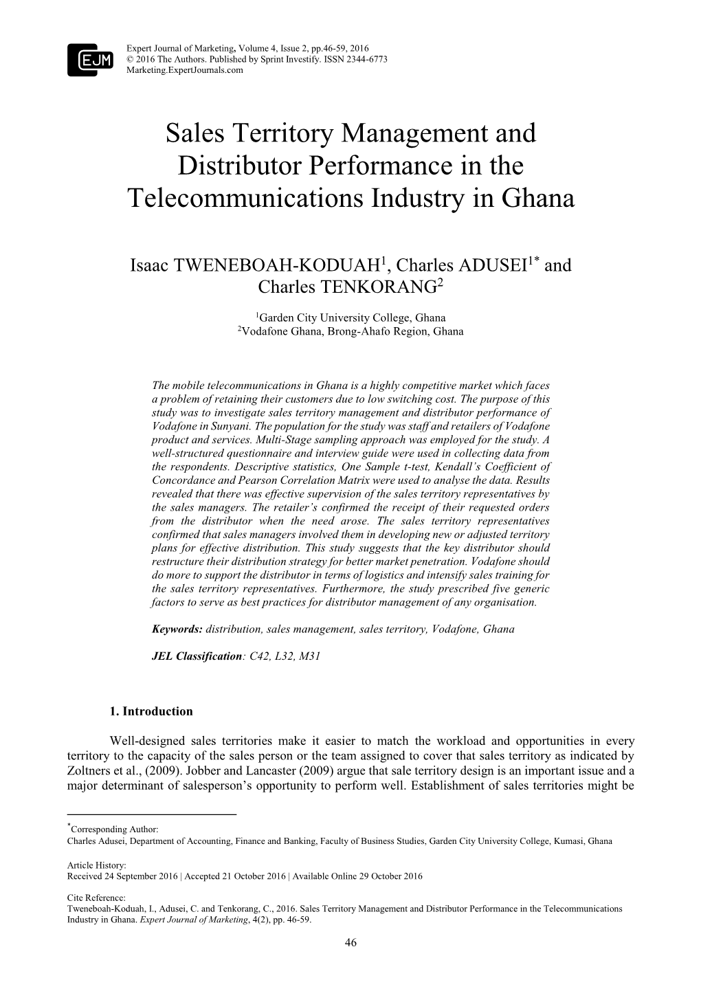 Sales Territory Management and Distributor Performance in the Telecommunications Industry in Ghana