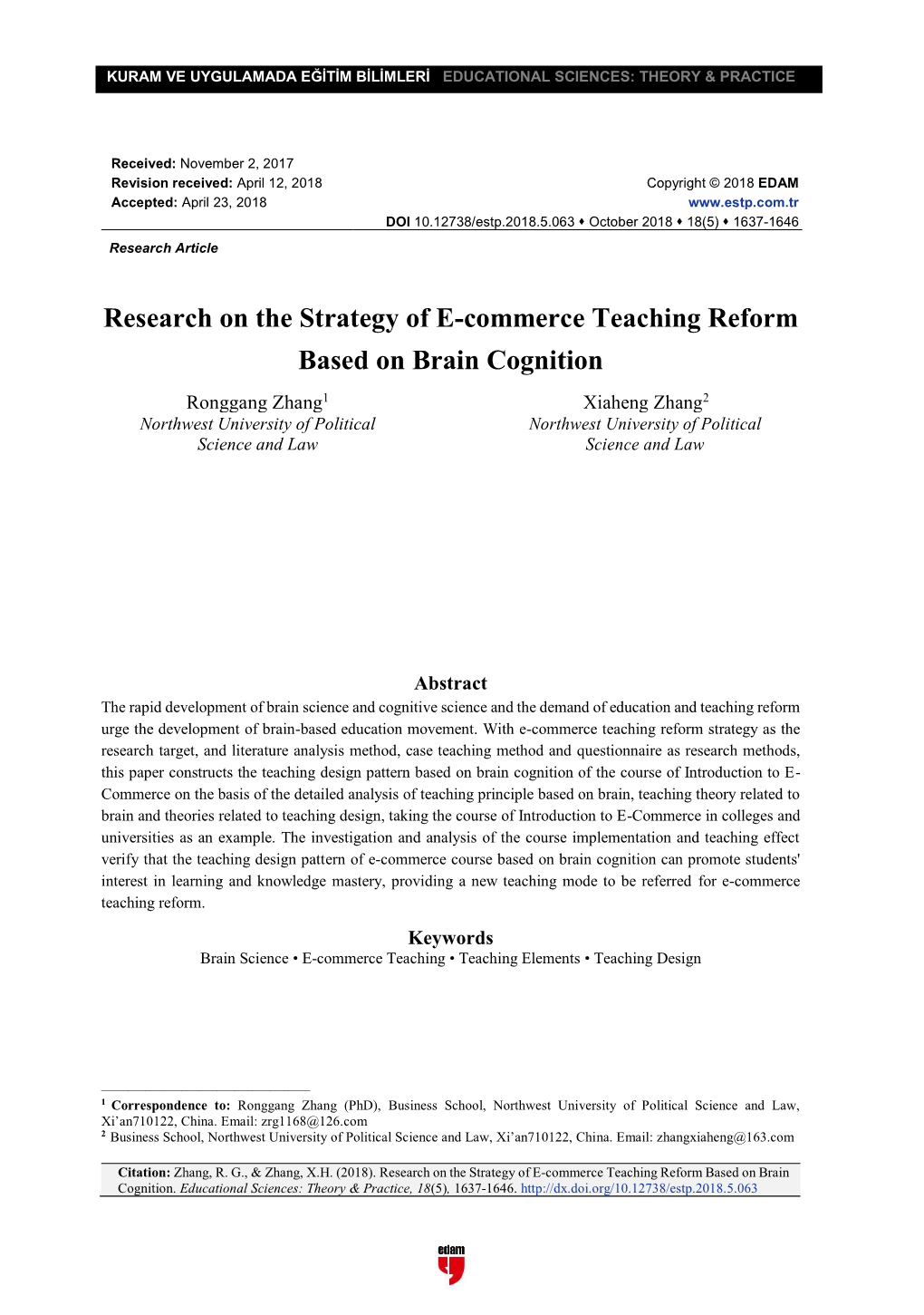 Research on the Strategy of E-Commerce Teaching Reform Based on Brain Cognition