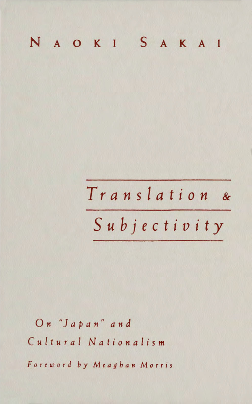 Naoki Sakai, Translation and Subjectivity