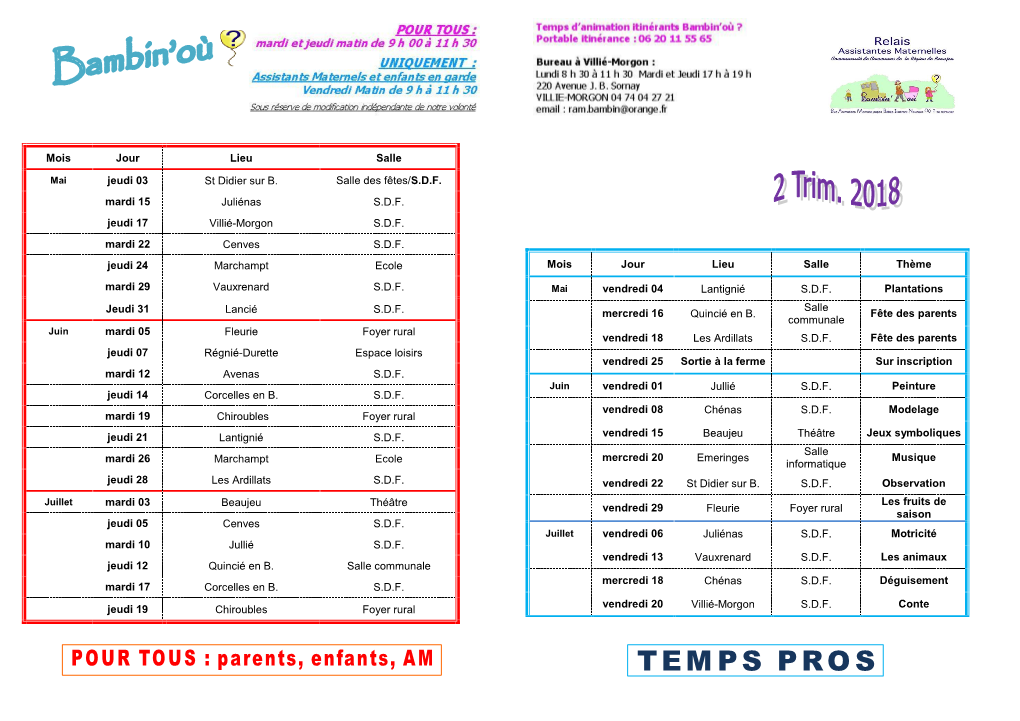 PROGRAMME Des ATELIERS