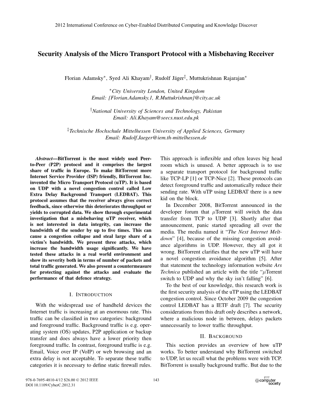 Security Analysis of the Micro Transport Protocol with a Misbehaving Receiver