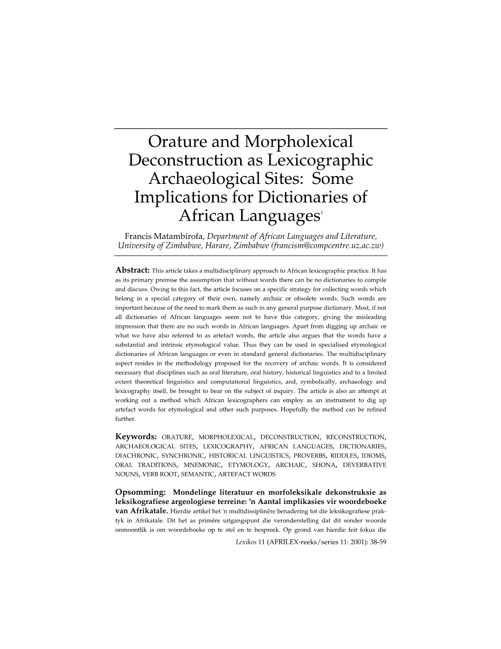 Orature and Morpholexical Deconstruction As Lexicographic