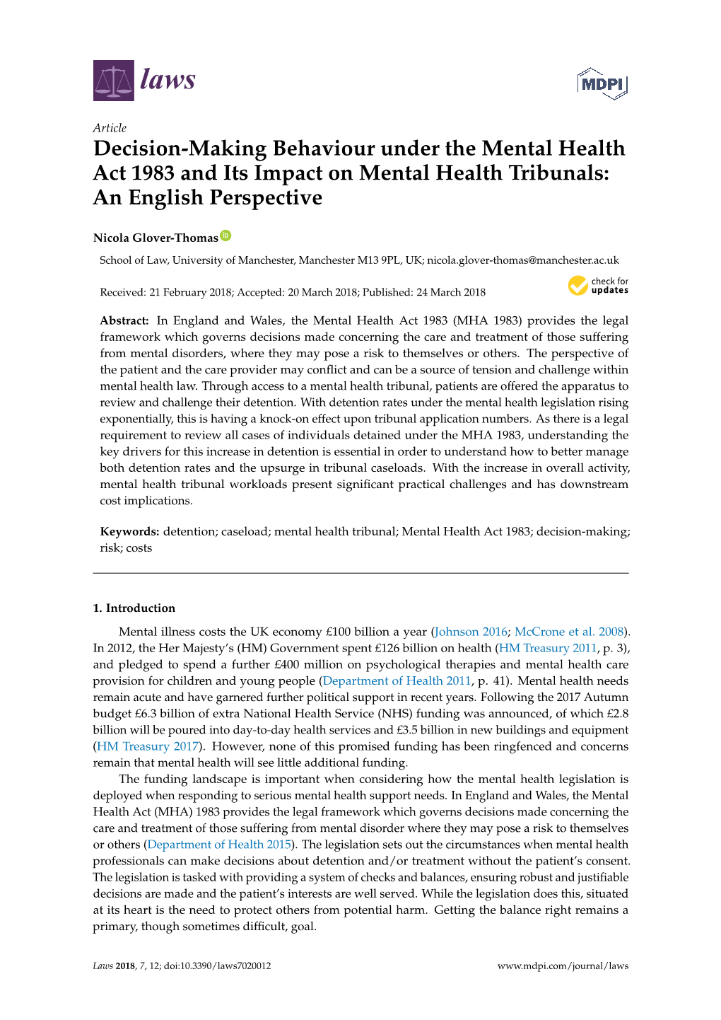 Decision-Making Behaviour Under the Mental Health Act 1983 and Its Impact on Mental Health Tribunals: an English Perspective