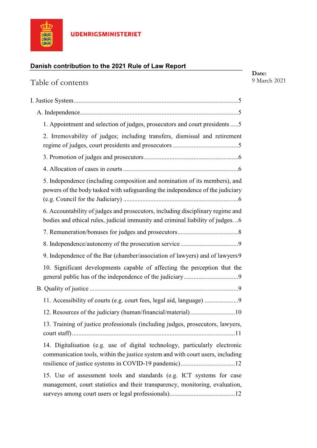 Table of Contents 9 March 2021