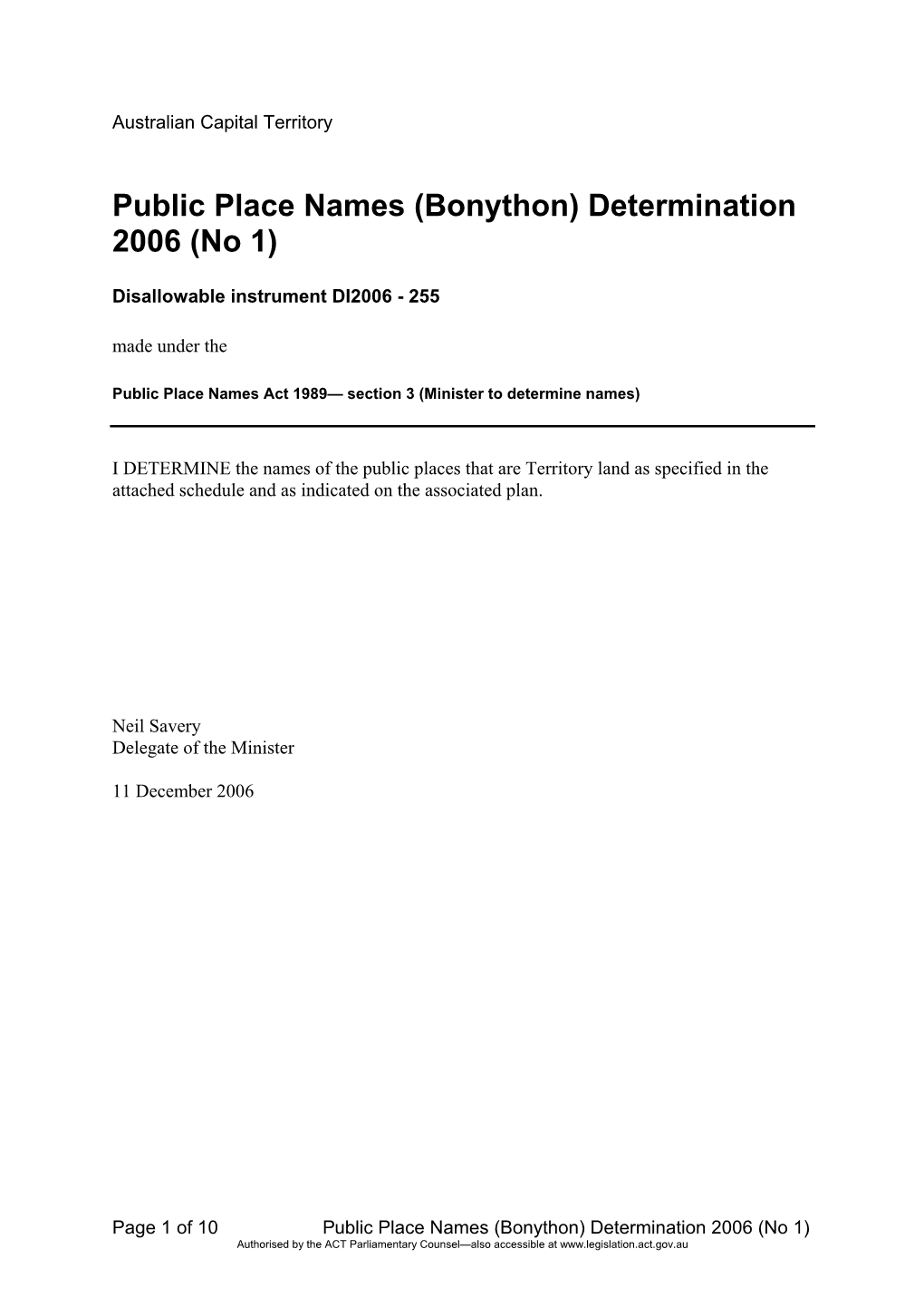 Bonython) Determination 2006 (No 1)