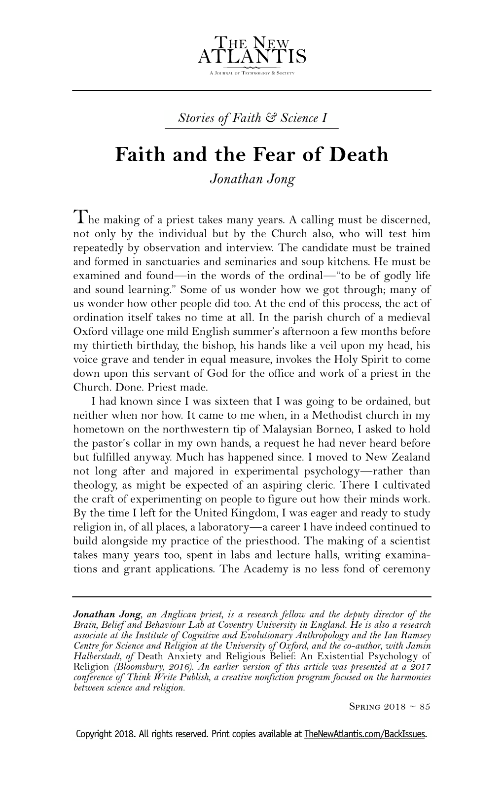 Faith and the Fear of Death Jonathan Jong