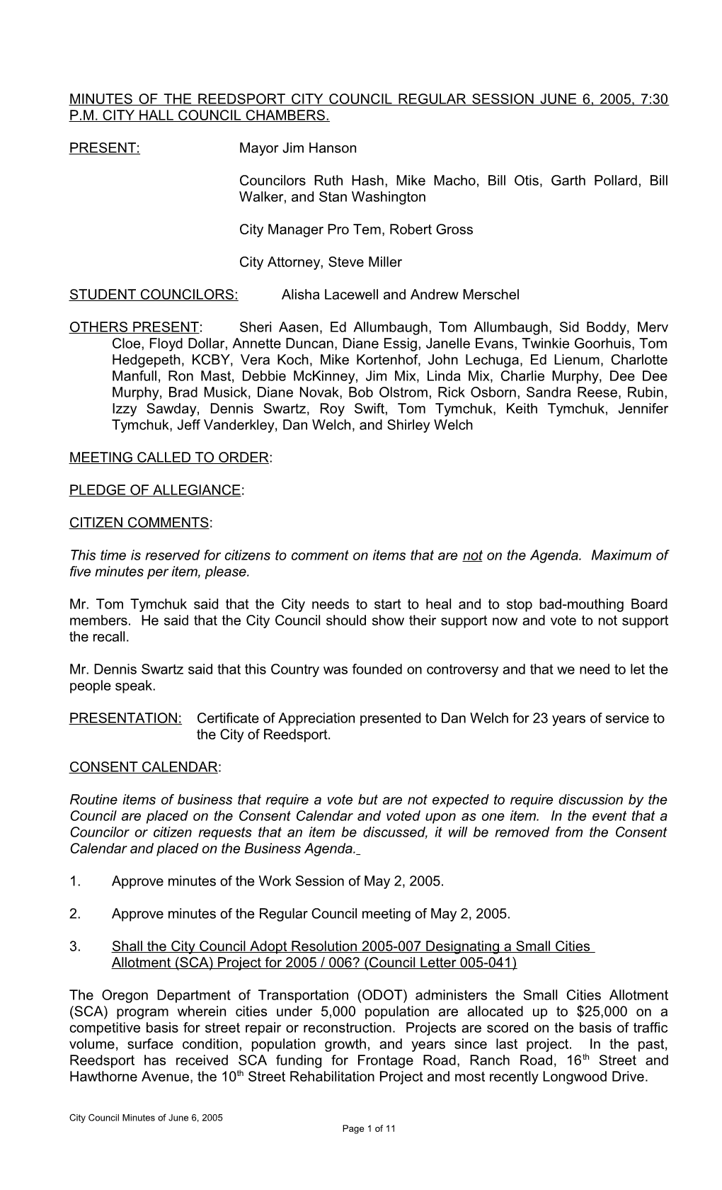 Minutes of the Reedsport City Council Regular Session April 5, 2004, 7:00 P s2