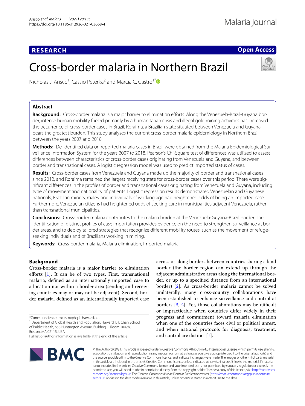 Cross-Border Malaria in Northern Brazil