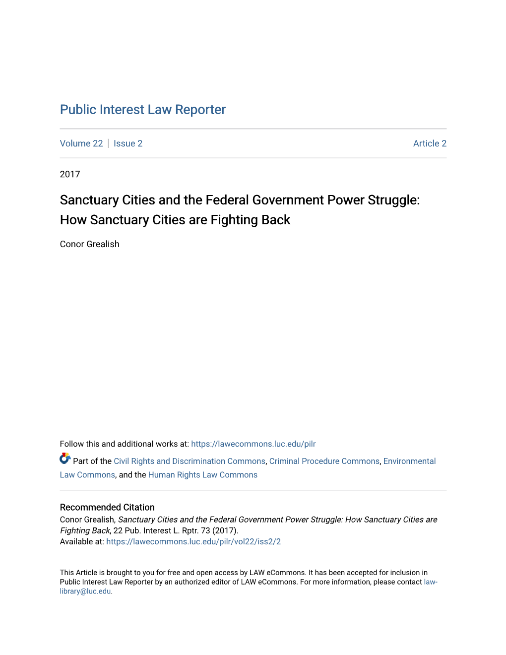 Sanctuary Cities and the Federal Government Power Struggle: How Sanctuary Cities Are Fighting Back