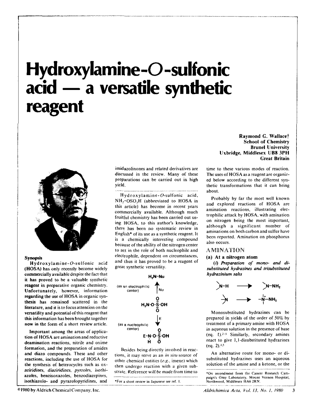 Hydroxylamine-O -Sulfonic Acid — a Versatile Synthetic Reagent