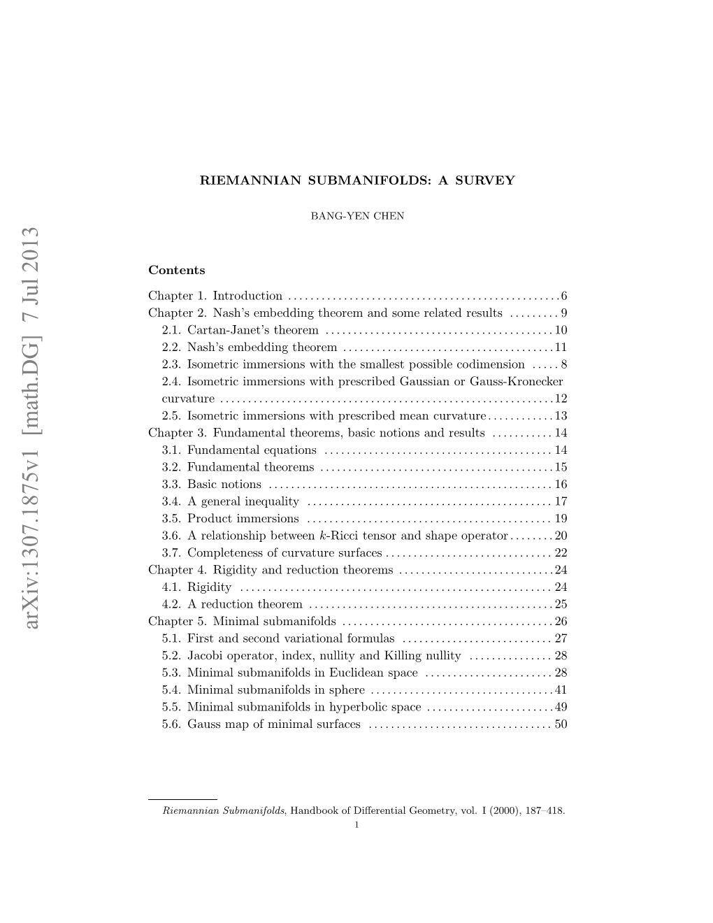 Riemannian Submanifolds: a Survey