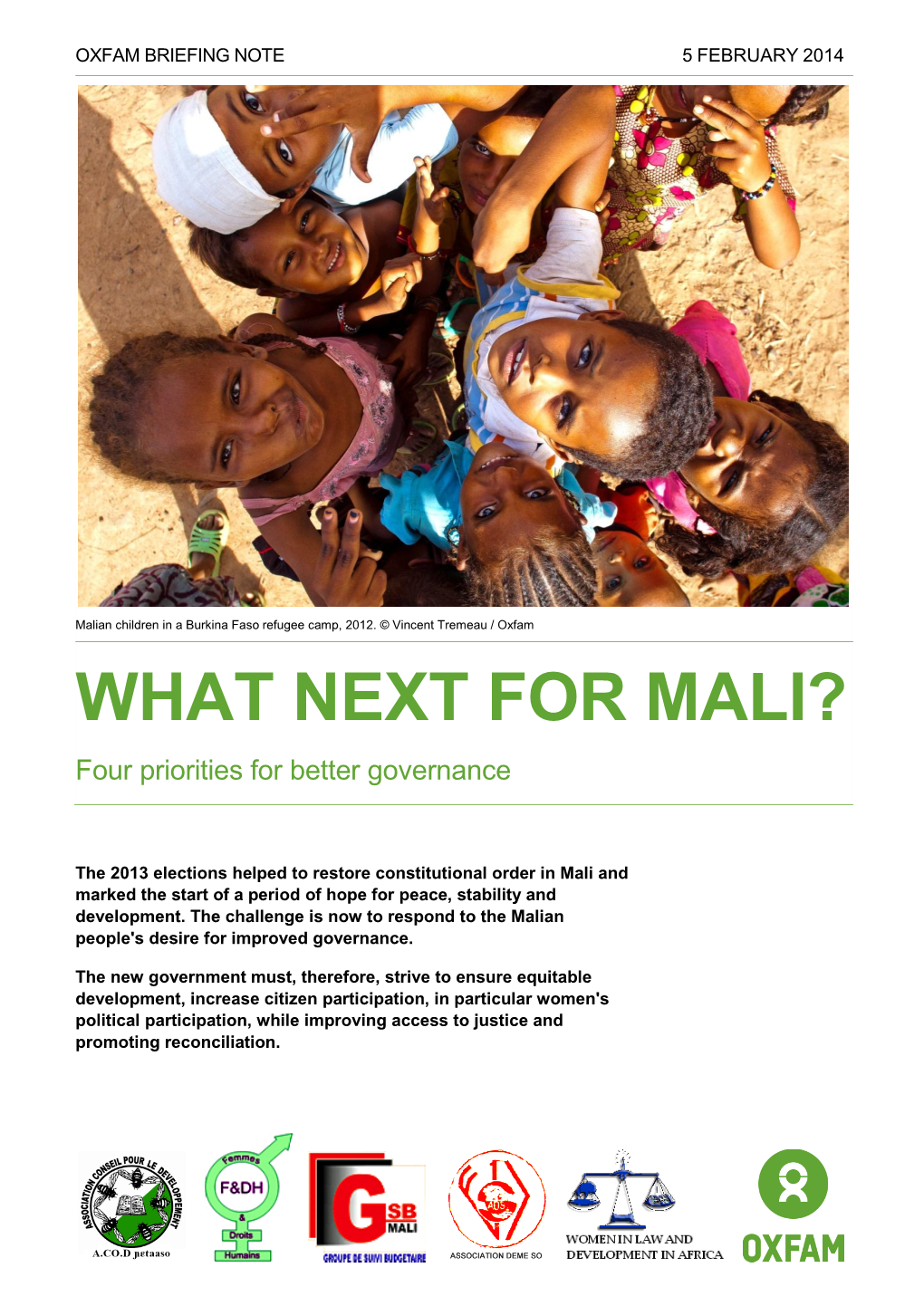 What Next for Mali: Four Priorities for Better Governance in Mali