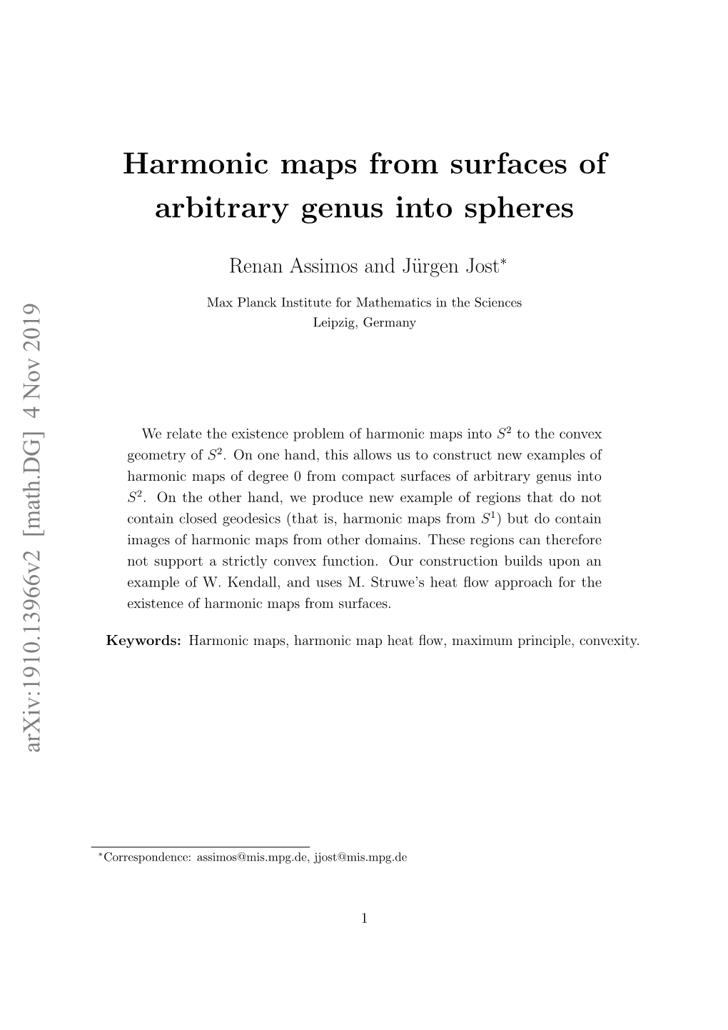 Harmonic Maps from Surfaces of Arbitrary Genus Into Spheres