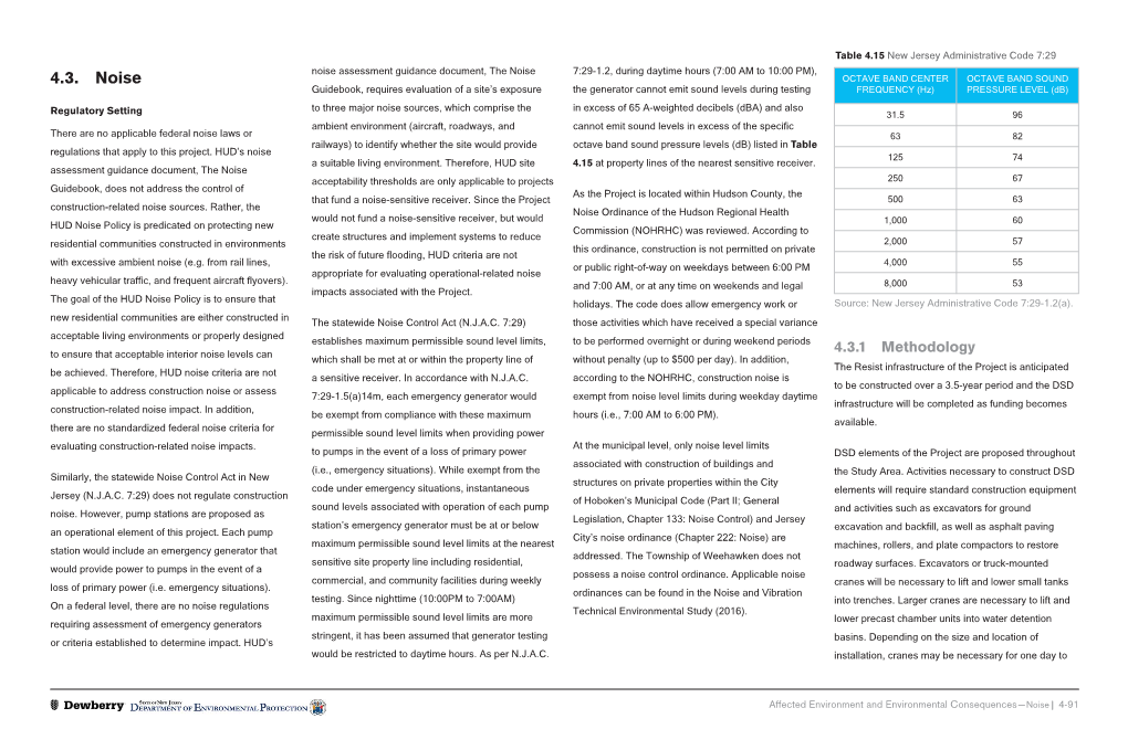 Noise Assessment Guidance Document, the Noise 7:29-1.2, During Daytime Hours (7:00 AM to 10:00 PM), 4.3