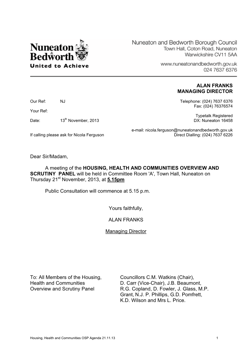 Housing, Health and Communities OSP Agenda 21.11.13 1 a G E N D A