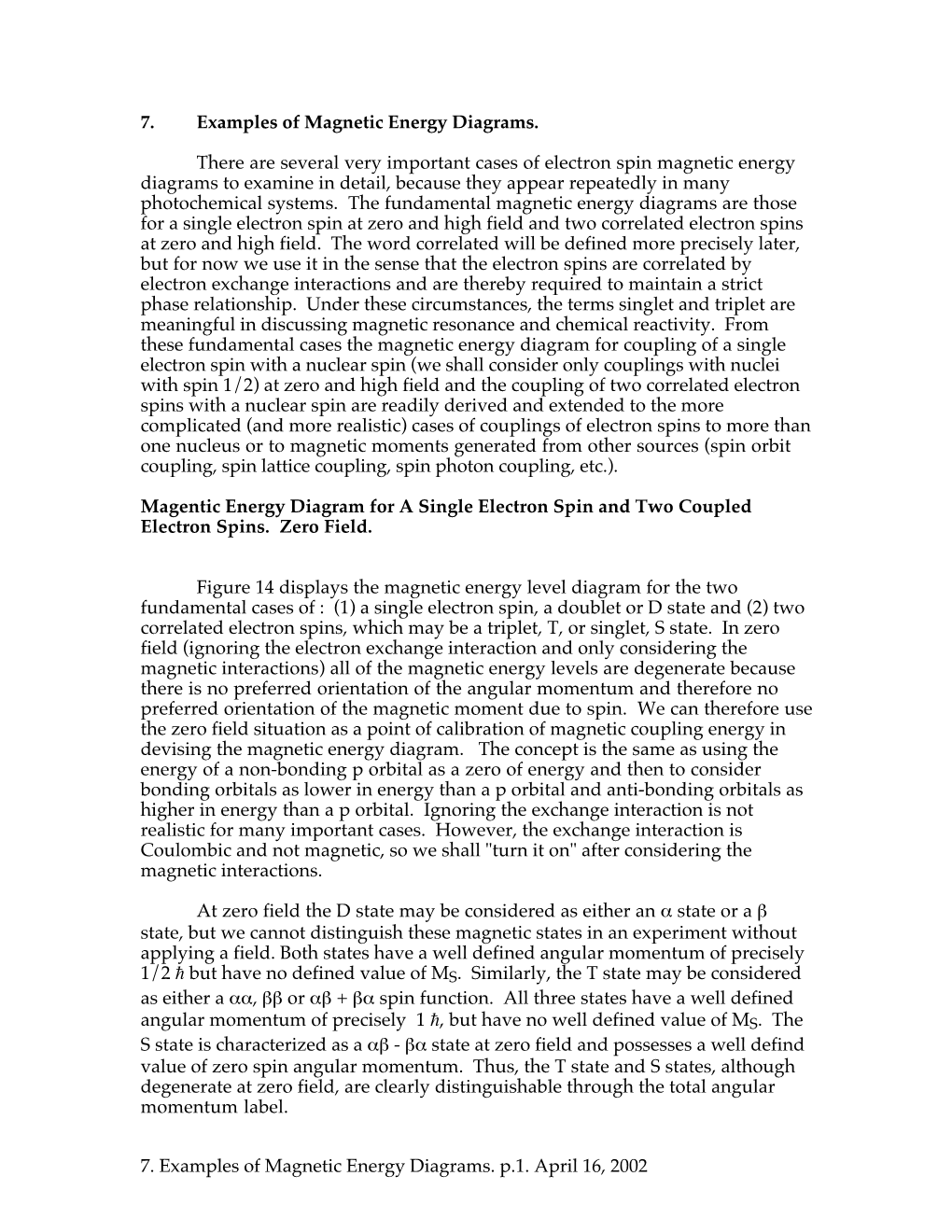 7. Examples of Magnetic Energy Diagrams. P.1. April 16, 2002 7