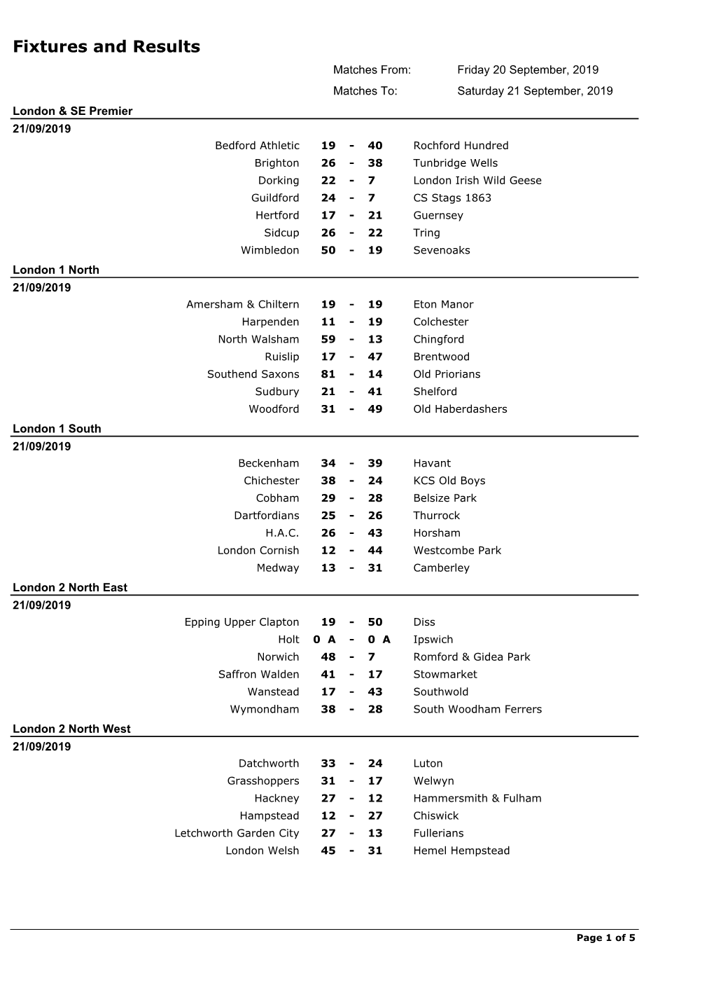 Fixtures and Results