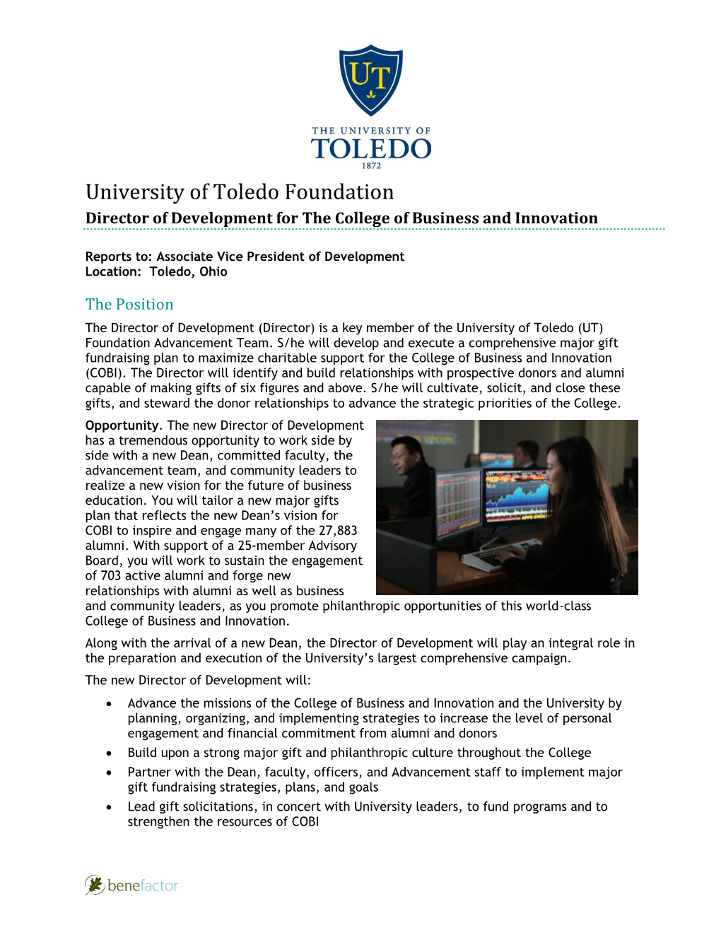 University of Toledo Foundation Director of Development for the College of Business and Innovation