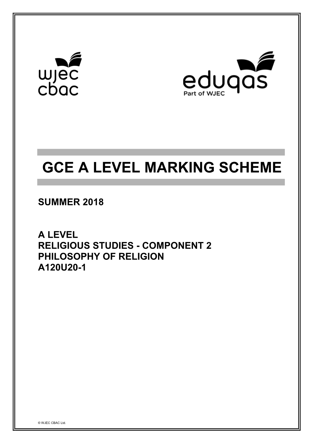 Gce a Level Marking Scheme