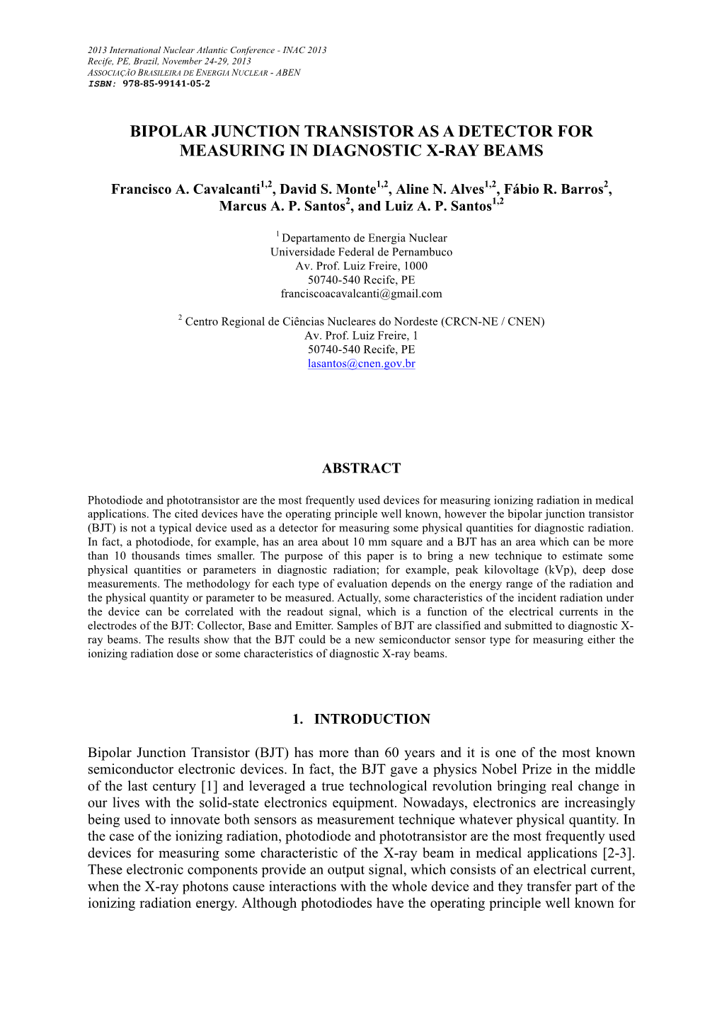 Bipolar Junction Transistor As a Detector for Measuring in Diagnostic X-Ray Beams