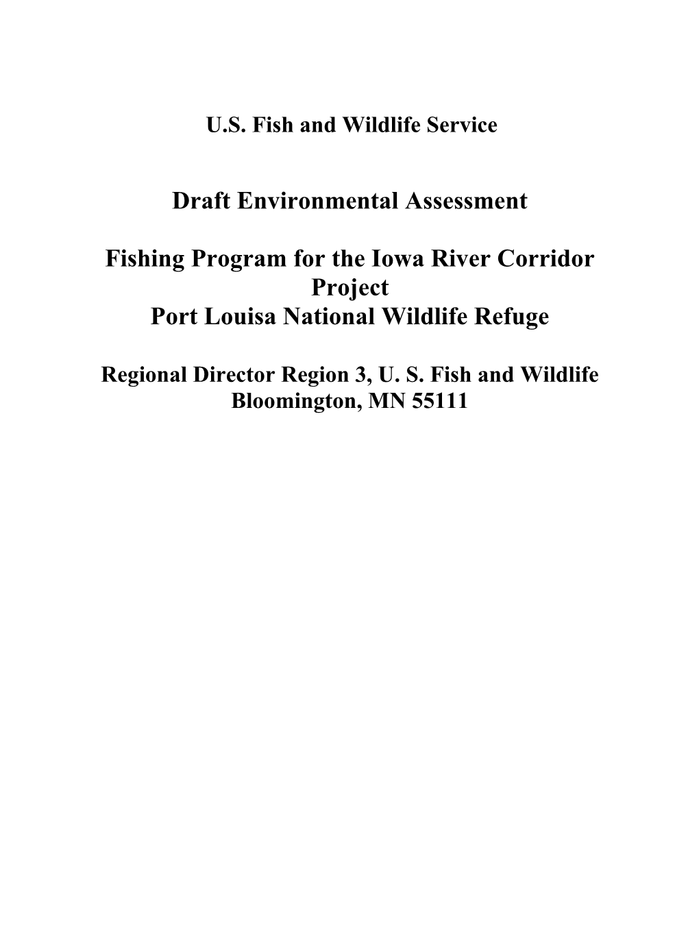Draft Environmental Assessment Fishing Program for the Iowa River