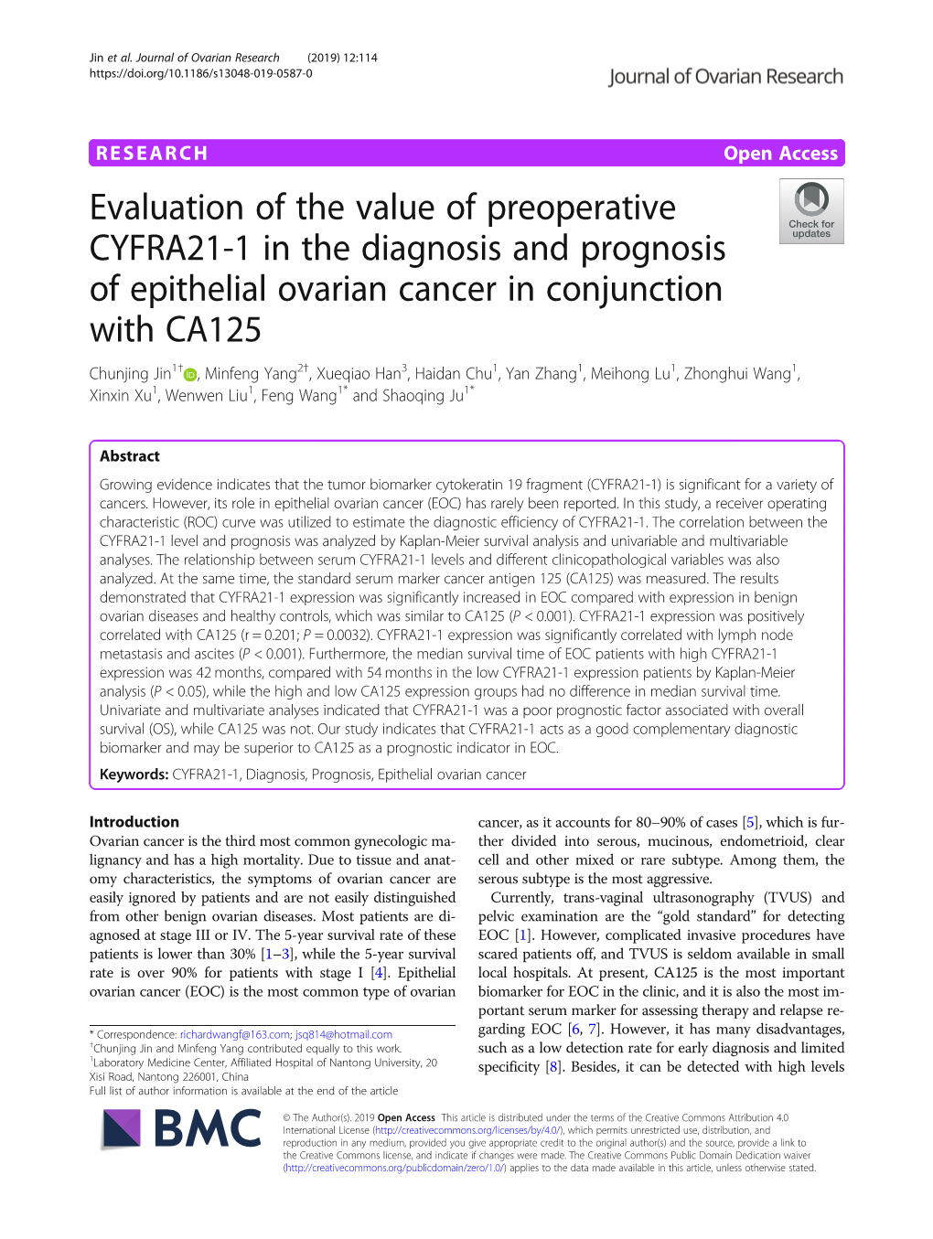 Evaluation of the Value of Preoperative CYFRA21-1 in the Diagnosis And