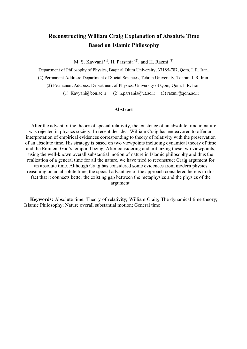 Reconstructing William Craig Explanation of Absolute Time Based on Islamic Philosophy