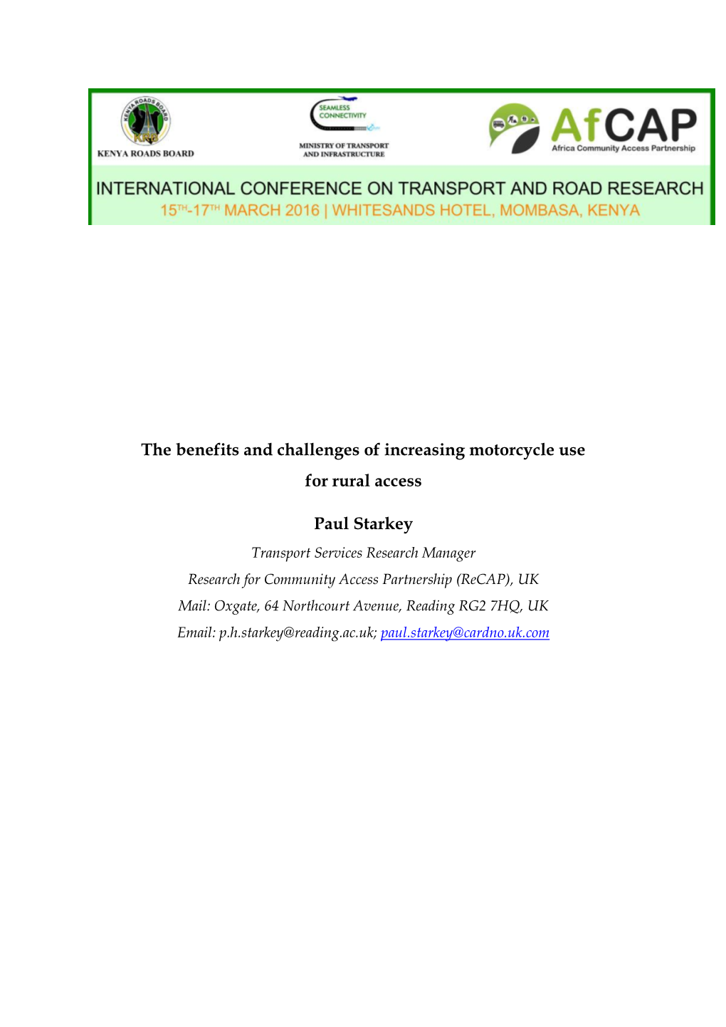 The Benefits and Challenges of Increasing Motorcycle Use for Rural Access