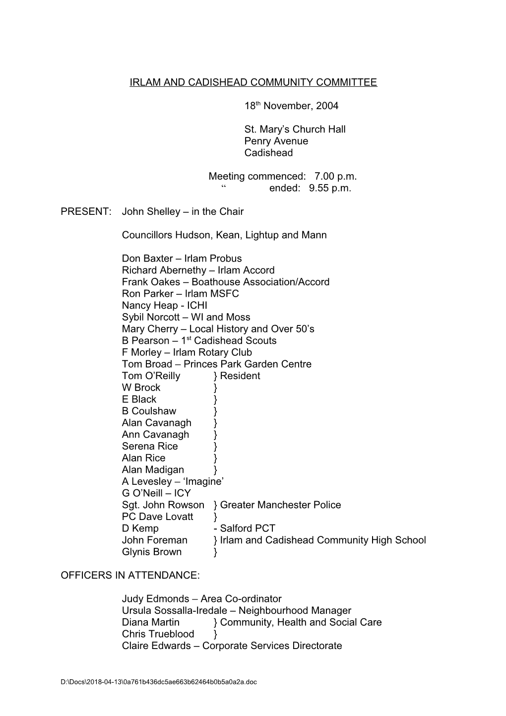 Irlam and Cadishead Community Committee