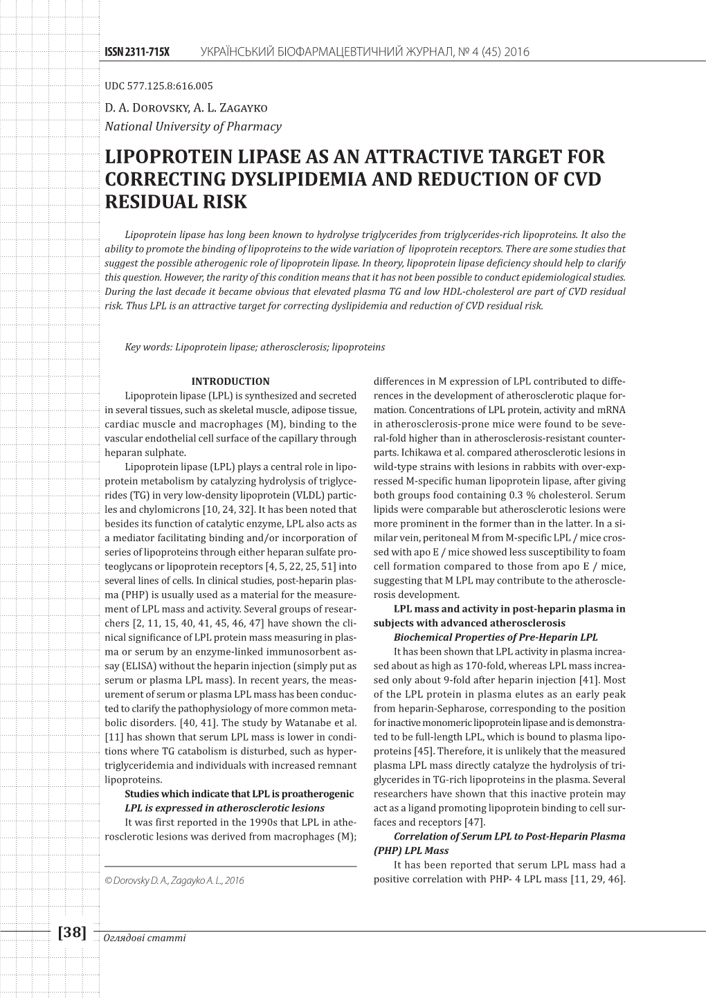 Lipoprotein Lipase As an Attractive Target for Correcting Dyslipidemia and Reduction of Cvd Residual Risk