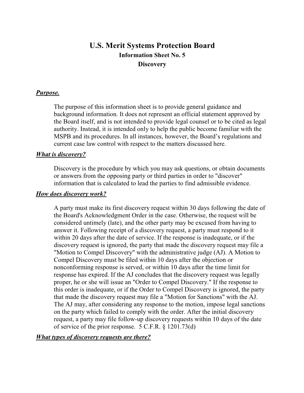 Information Sheet No. 5 Discovery