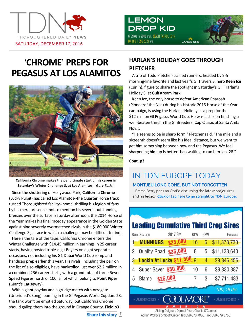 Chrome= Preps for Pegasus at Los Alamitos