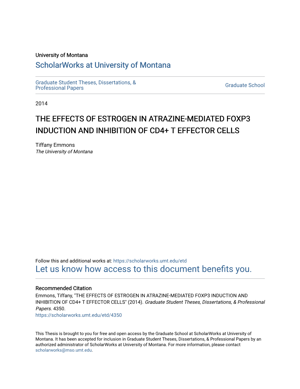 The Effects of Estrogen in Atrazine-Mediated Foxp3 Induction and Inhibition of Cd4+ T Effector Cells