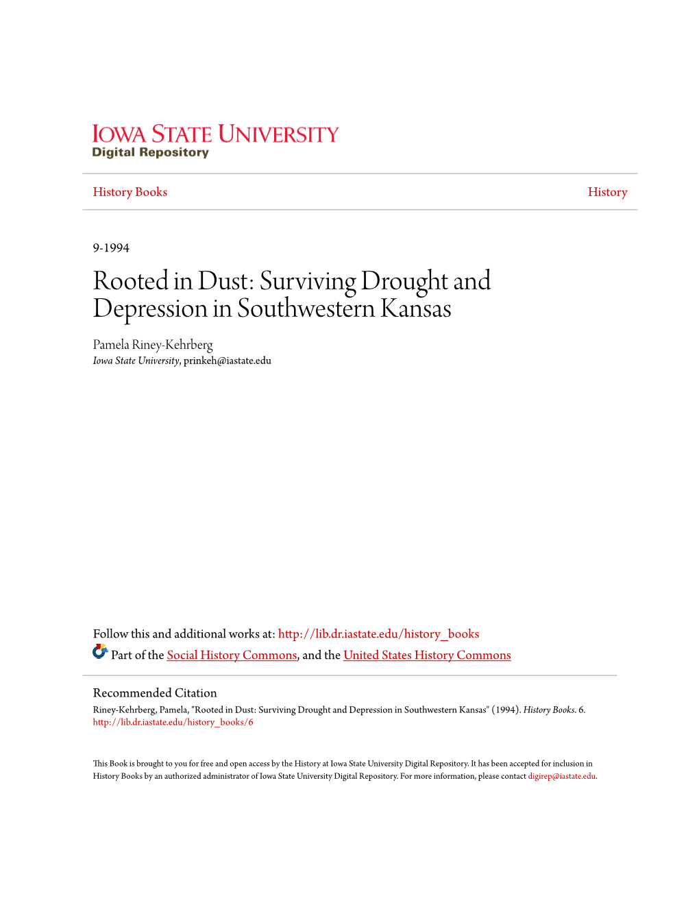 Surviving Drought and Depression in Southwestern Kansas Pamela Riney-Kehrberg Iowa State University, Prinkeh@Iastate.Edu