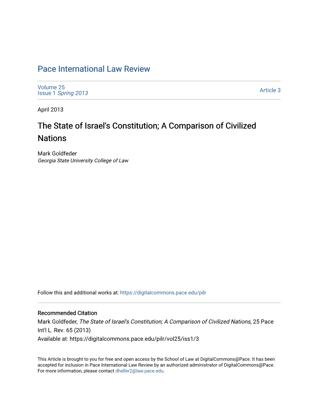 The State of Israel's Constitution; a Comparison of Civilized Nations