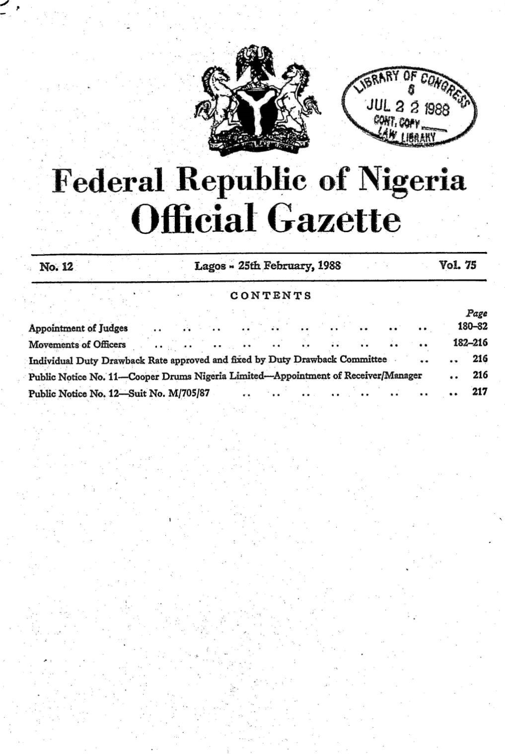 Federal Republic of Nigeria - Official Gazette