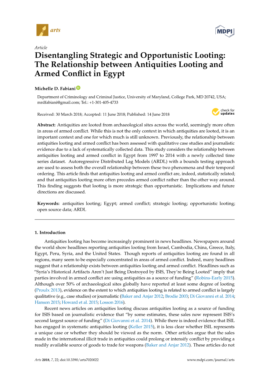 Disentangling Strategic and Opportunistic Looting: the Relationship Between Antiquities Looting and Armed Conflict in Egypt