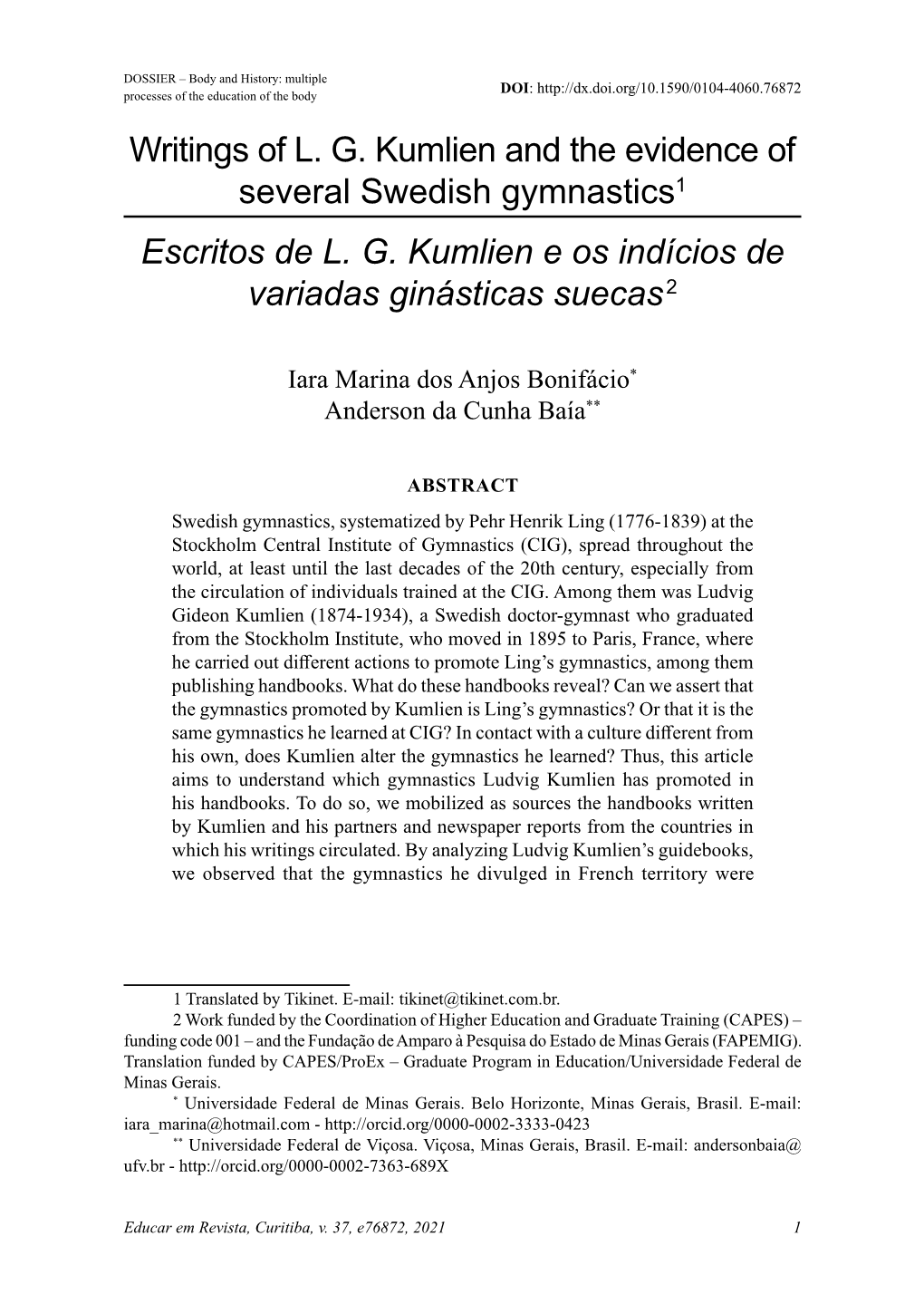 Escritos De LG Kumlien E Os Indícios De Variadas Ginásticas Suecas2