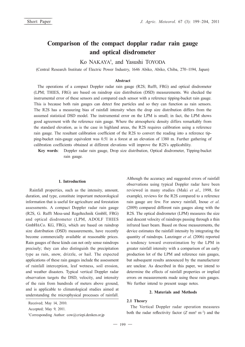 Comparison of the Compact Dopplar Radar Rain Gauge and Optical