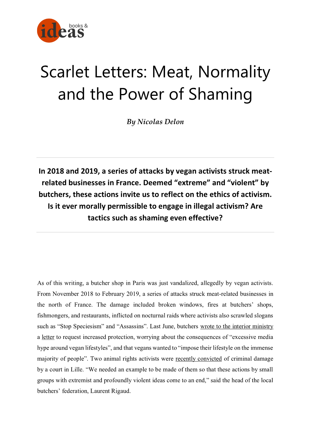 Scarlet Letters: Meat, Normality and the Power of Shaming