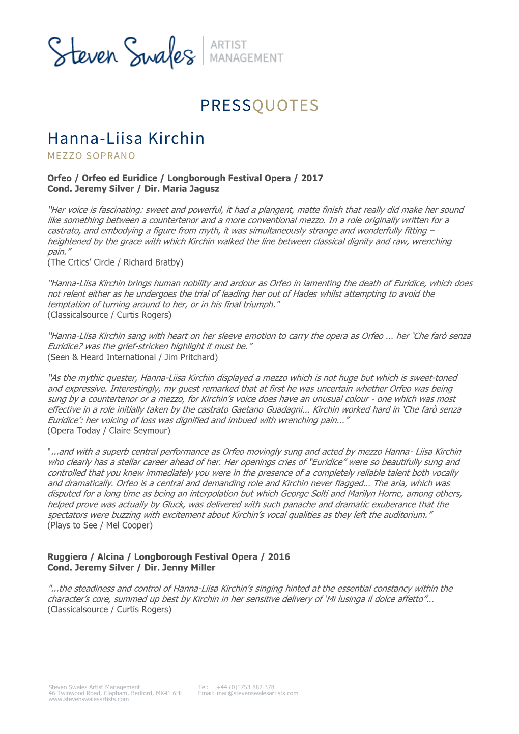 PRESSQUOTES Hanna-Liisa Kirchin