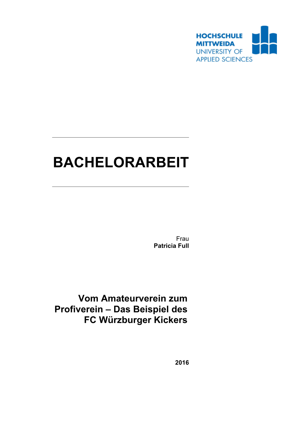 BACHELORARBEIT Vom Amateurverein Zum Profiverein