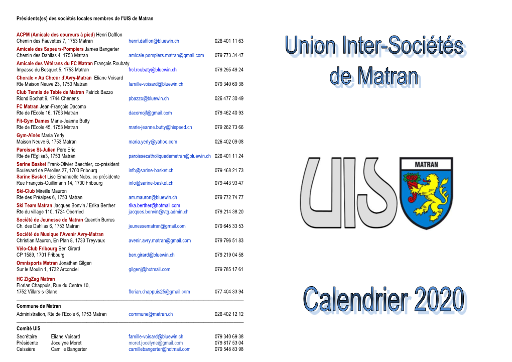 Des Sociétés Locales Membres De L'uis De Matran ACPM (Amicale Des