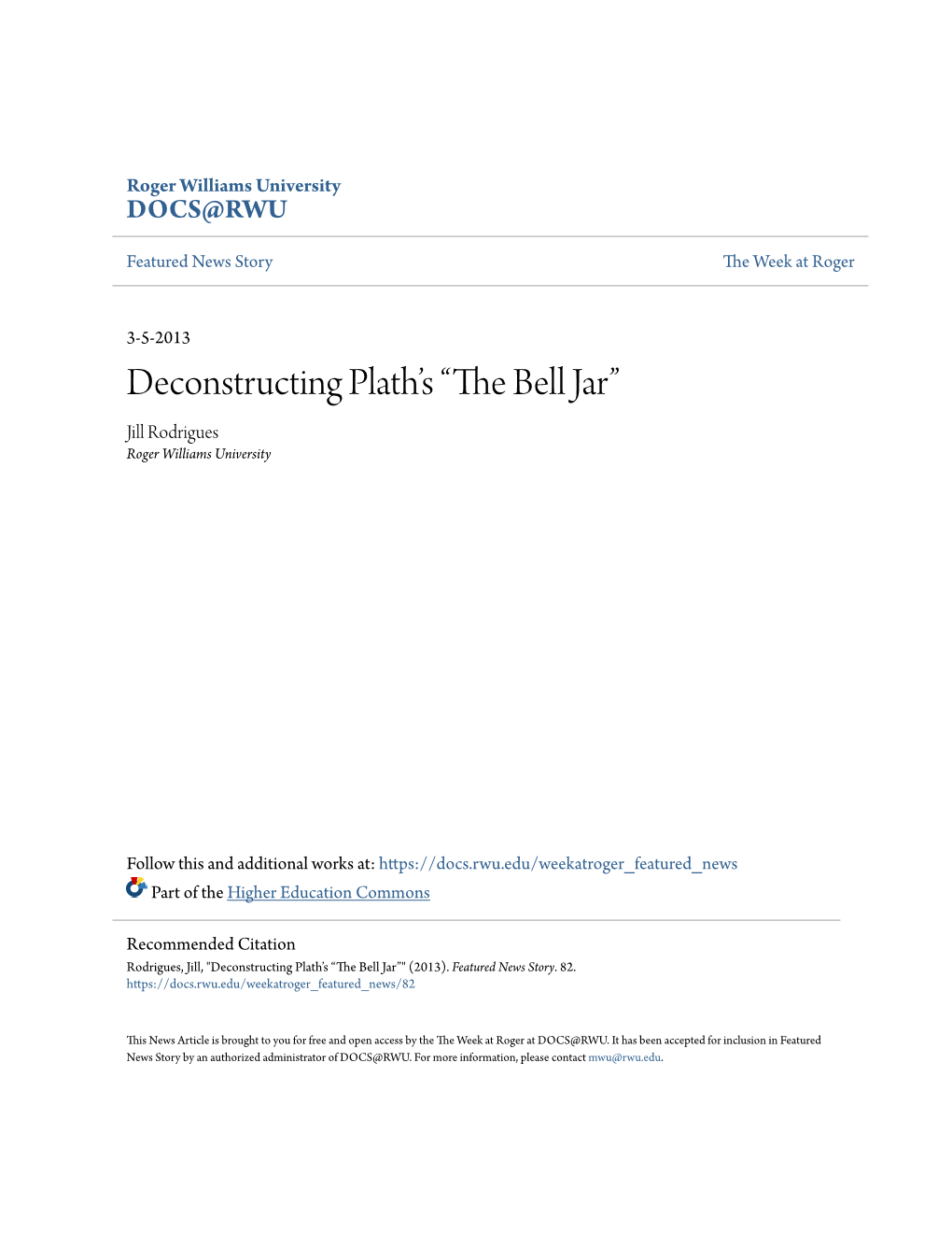 Deconstructing Plath's “The Bell Jar”