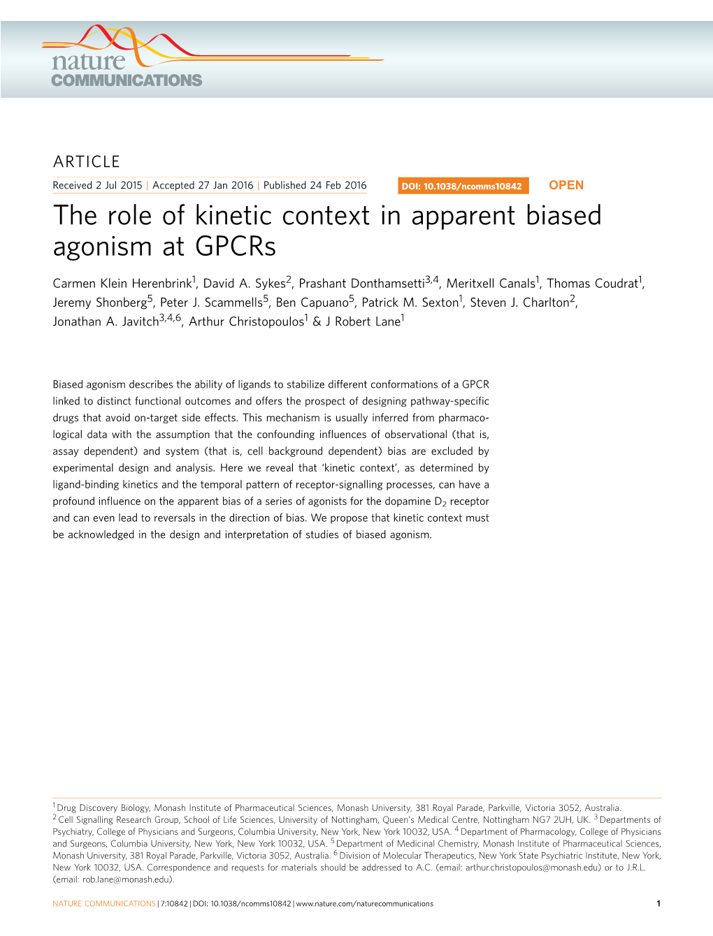 The Role of Kinetic Context in Apparent Biased Agonism at Gpcrs