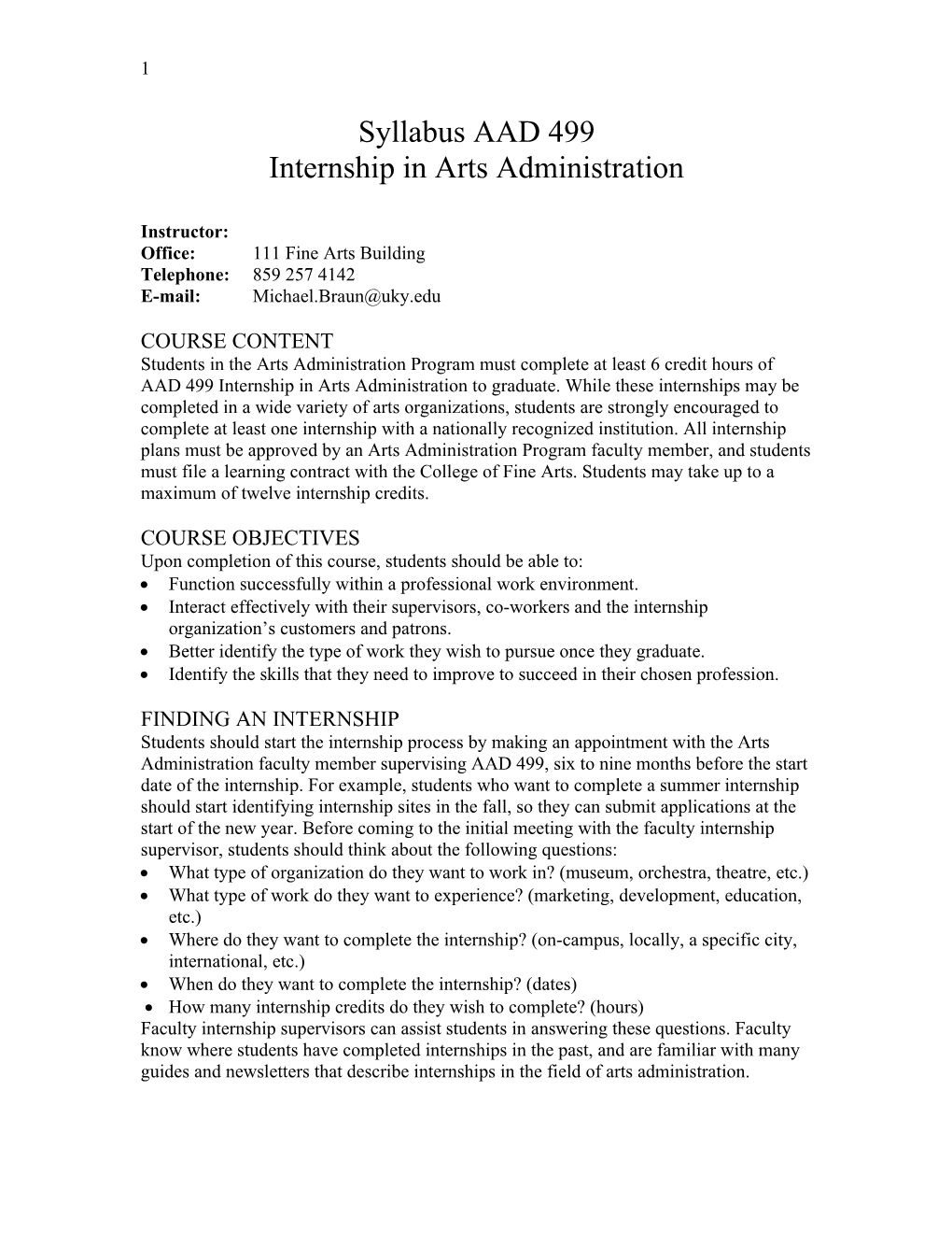 Internship in Arts Administration